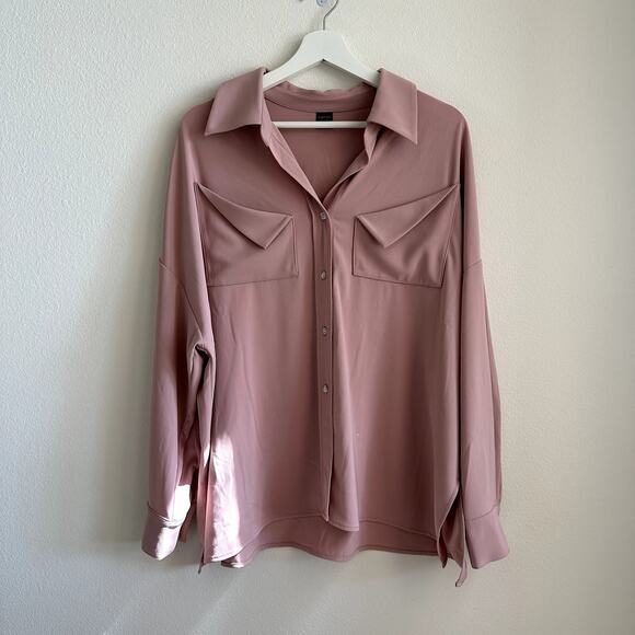 Pink oversized heavyweight button up collared long sleeve shirt small - Picture 1 of 4